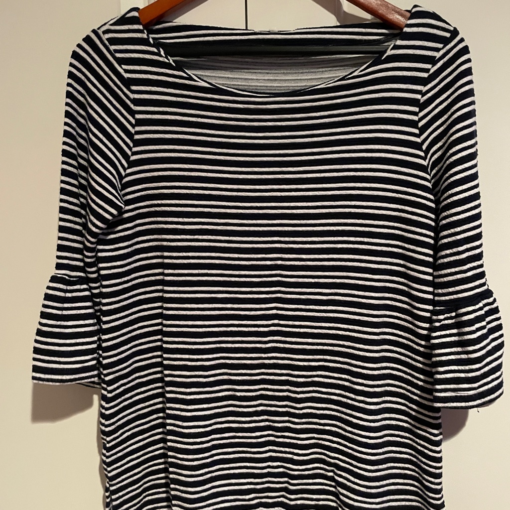 Pleione Black And White Striped Ruffle Sleeve Top